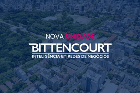 Imagem aérea de Porto Alegre com o logotipo do Grupo BITTENCOURT com o texto "nova unidade"