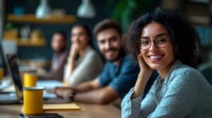 Pessoas felizes em ambiente de trabalho