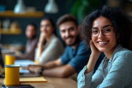 Pessoas felizes em ambiente de trabalho
