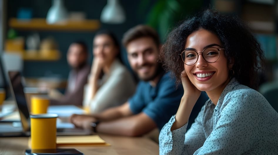 Pessoas felizes em ambiente de trabalho